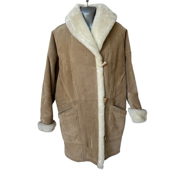 Vintage Wilsons Leather Experts Coat Tan Suede Cream Faux Fur Women's Size Small - Picture 1 of 11